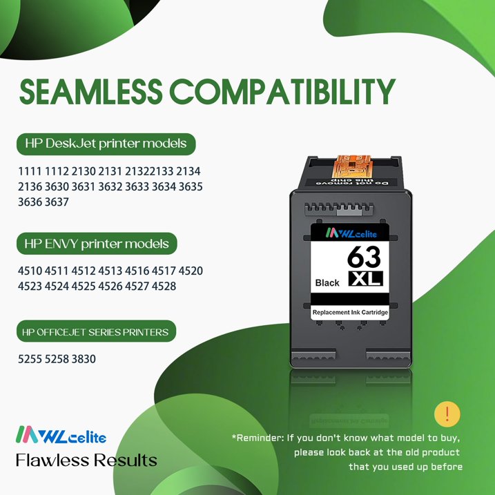 63 XL 63 Ink Cartridge Compatible for 63XL Black Ink Cartridges for OfficeJet 5255 3830 Envy 4520 Printer(1 Pack)