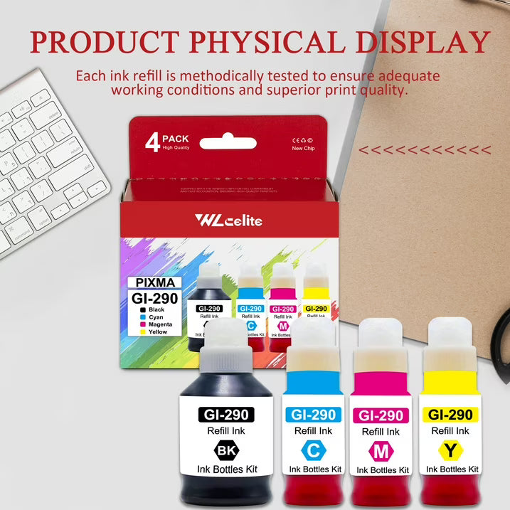 GI 290 Ink Refill Compatible for Canon 290 Ink Refill Bottles Kit for PIXMA G4200 G4210 G3200 Printer(1BK+1C+1M+1Y)