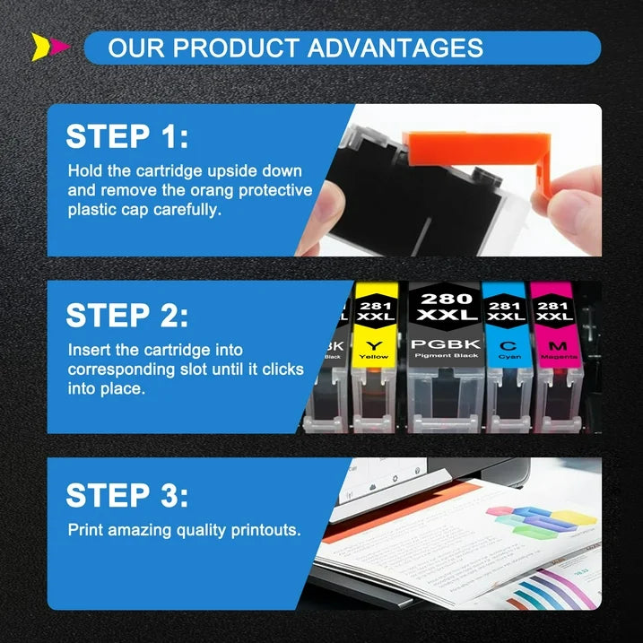 5 Pack 280 281 Ink Cartridge Compatible for Canon PGI-280XXL 281XXL Ink for TR8500 TR8620 Printer