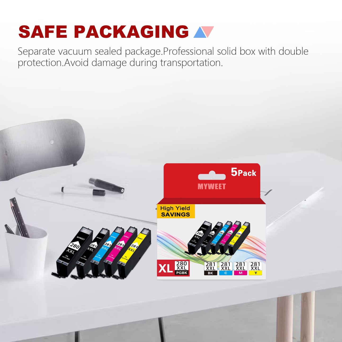 PGI-280XXL/CLI-281XXL Ink Cartridge 5 Value Pack Compatible with Canon 280 280xxl 281 281XXL Ink Cartridge work for Canon TR8620a TR8620 TS9520 TS9521C TR8520 TS8220 Printers