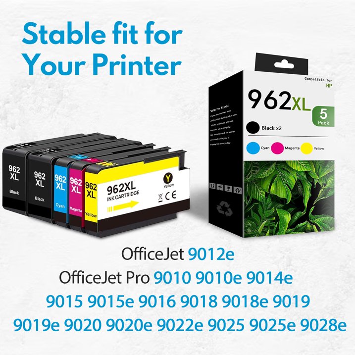 ALUMUINK OfficeJet Pro 962XL Ink Cartridge, 5-Pack, Black Cyan Magenta Yellow