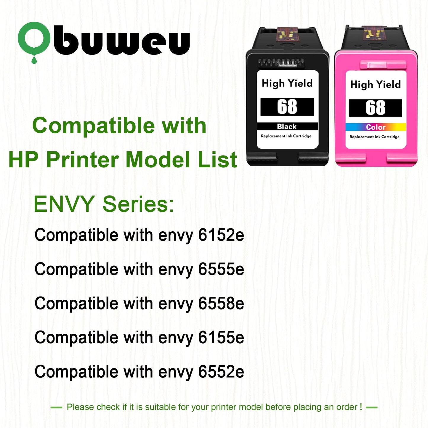 68 Ink Cartridge Compatible for HP 68 Ink Cartridges for Envy 6552e 6555e 6155e 6152e 6558e 6552e 6555e Printers Black/Tri-Color 2-Pack