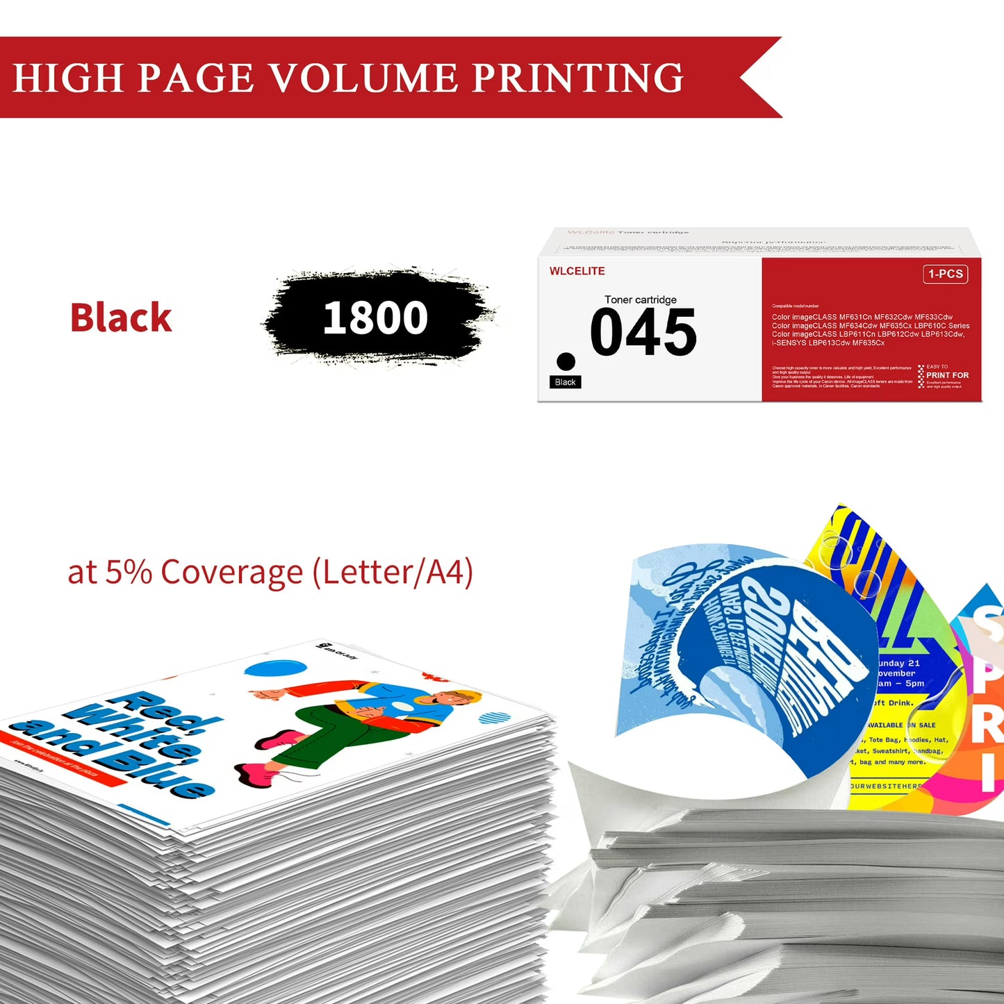 045 Toner Compatible for Canon 045 Toner Cartridges for MF634Cdw MF635Cx Printer