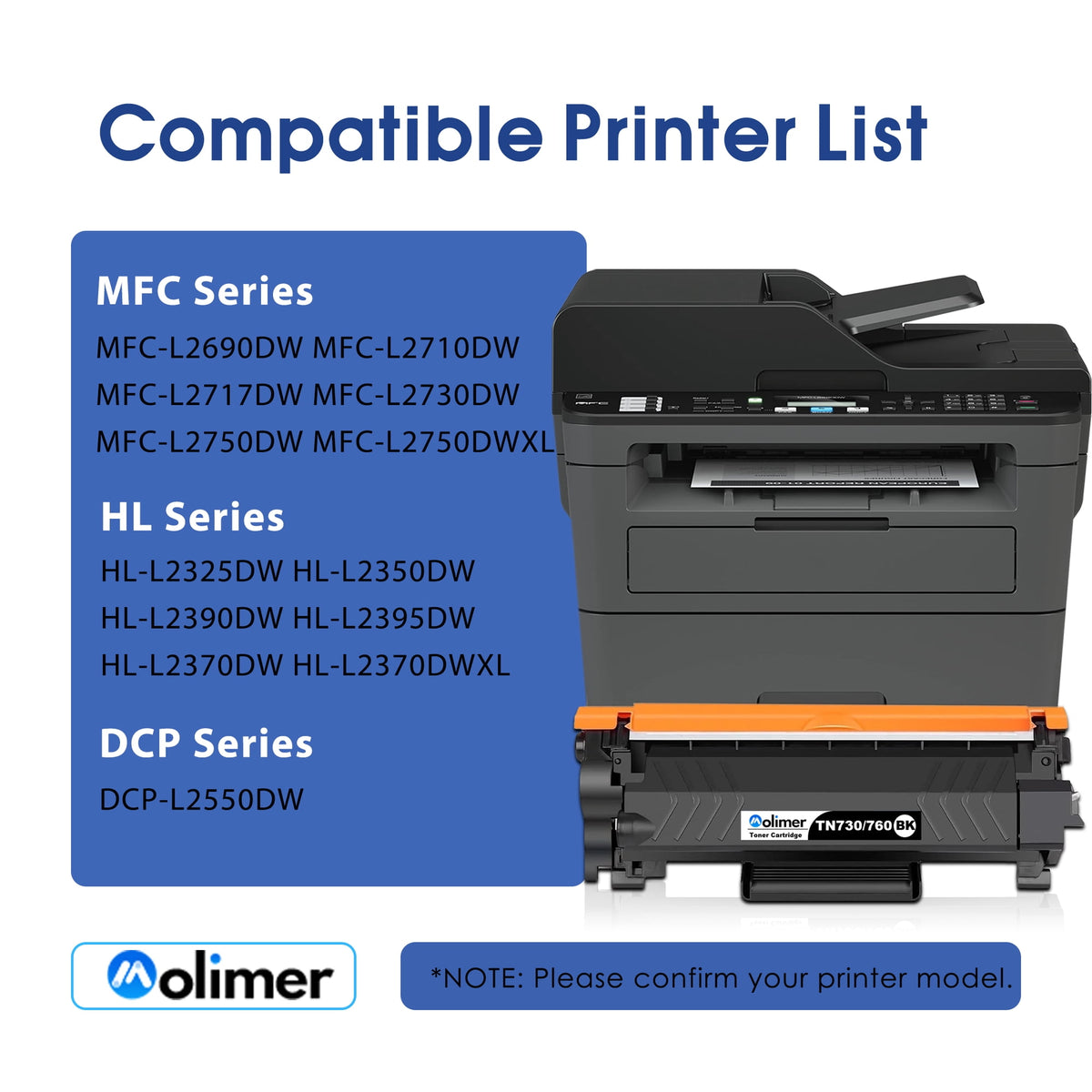TN730/TN760 Toner Cartridge 2-Pack Black Compatible for Brother TN730 TN 730 TN-730 TN760 TN-760 TN 760 Toner Cartridges for MFC-L2710DW MFC-L2730DW HL-L2395DW HL-L2370DW DCP-L2550DW Printer