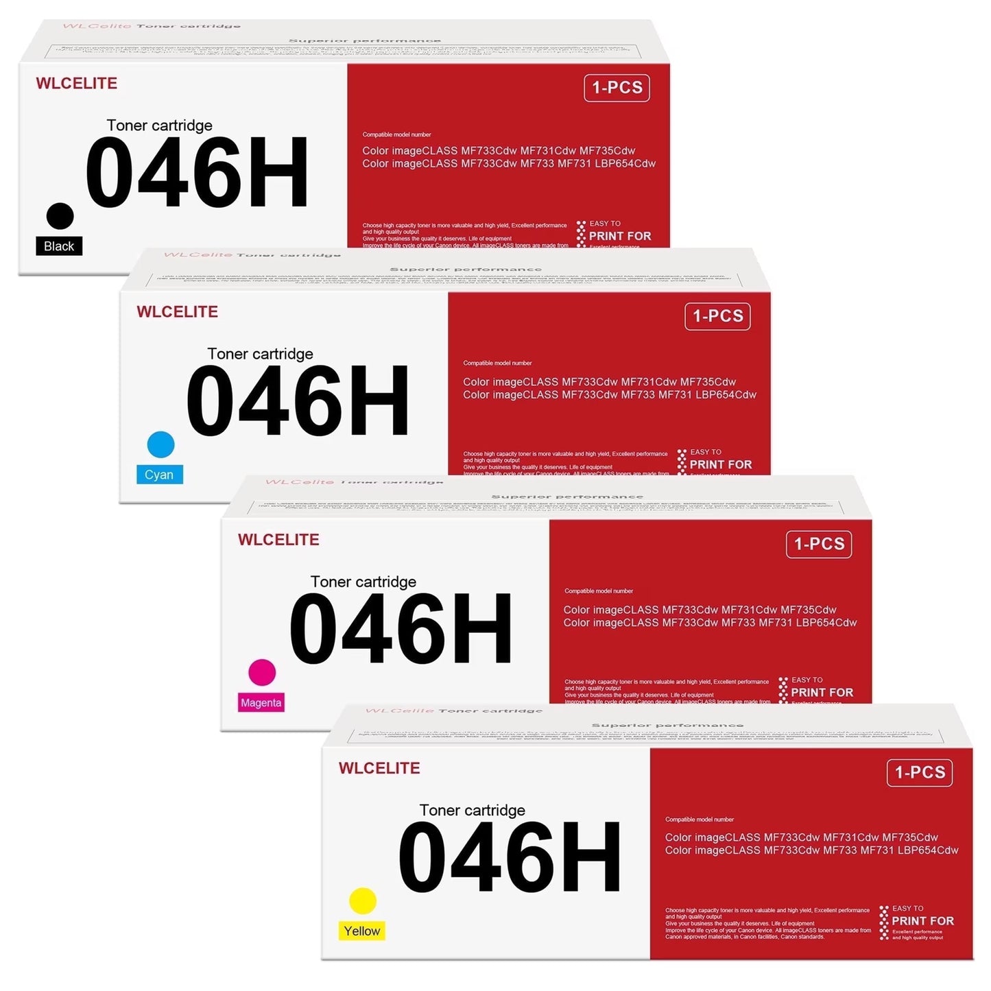 046H Toner Cartridge Compatible for Canon 046H 046 Toner Cartridge for MF733 MF731 Printer 4 Pack(Black Cyan Magenta Yellow)