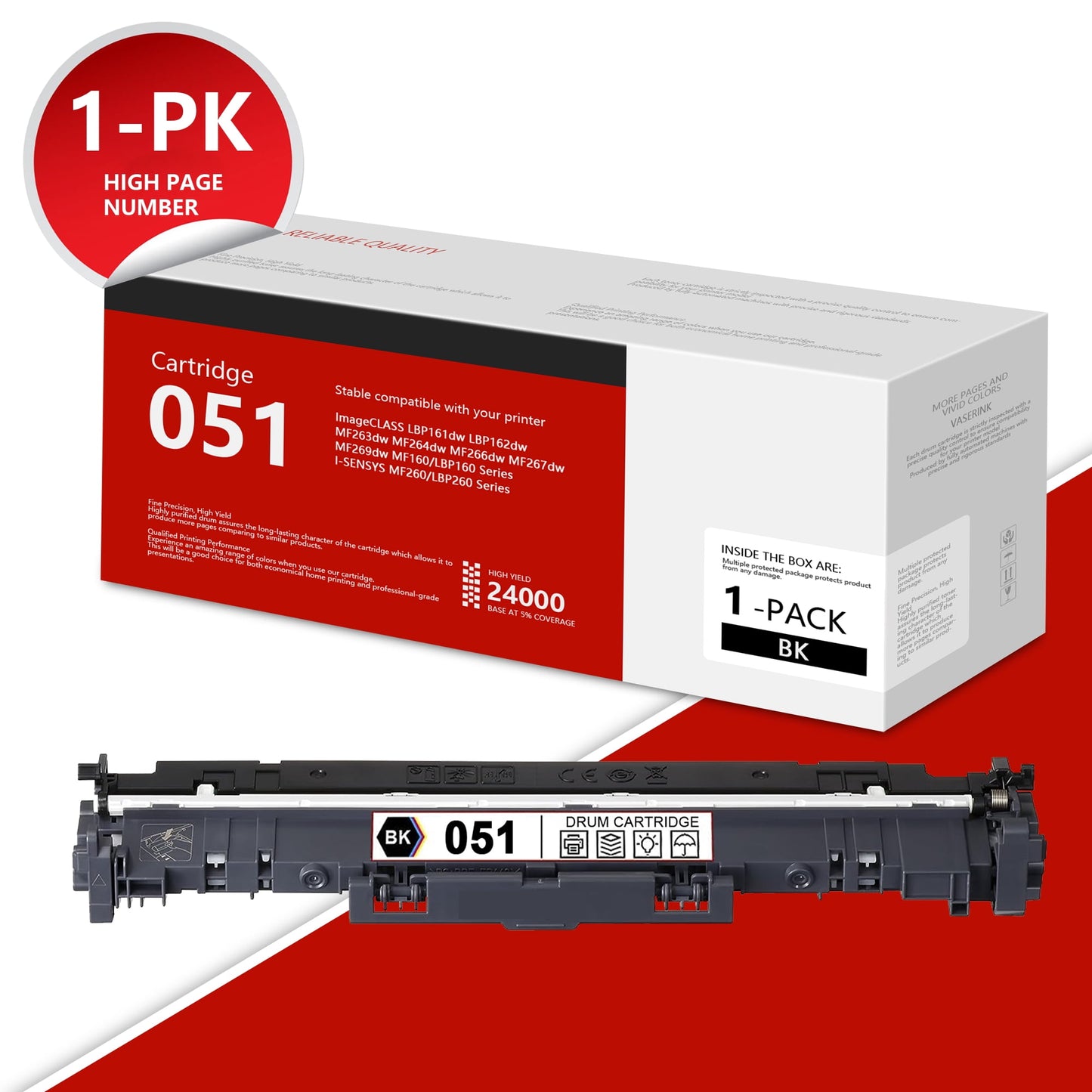 051 Drum Unit Yields Up to 24,000 Pages 1-Pack Replacement for Canon ImageCLASS MF264dw MF267dw MF269dw LBP162dw Printer