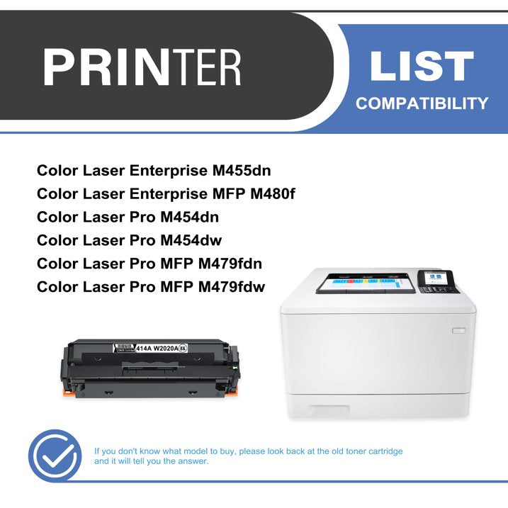 414A W2020A Toner Cartridge Black 1-Pack Compatible for 414A W2020A Toner Cartridges for Color Laser Enterprise M455dn, MFP M480f; Color Laser Pro M454, MFP M479 Series Printer