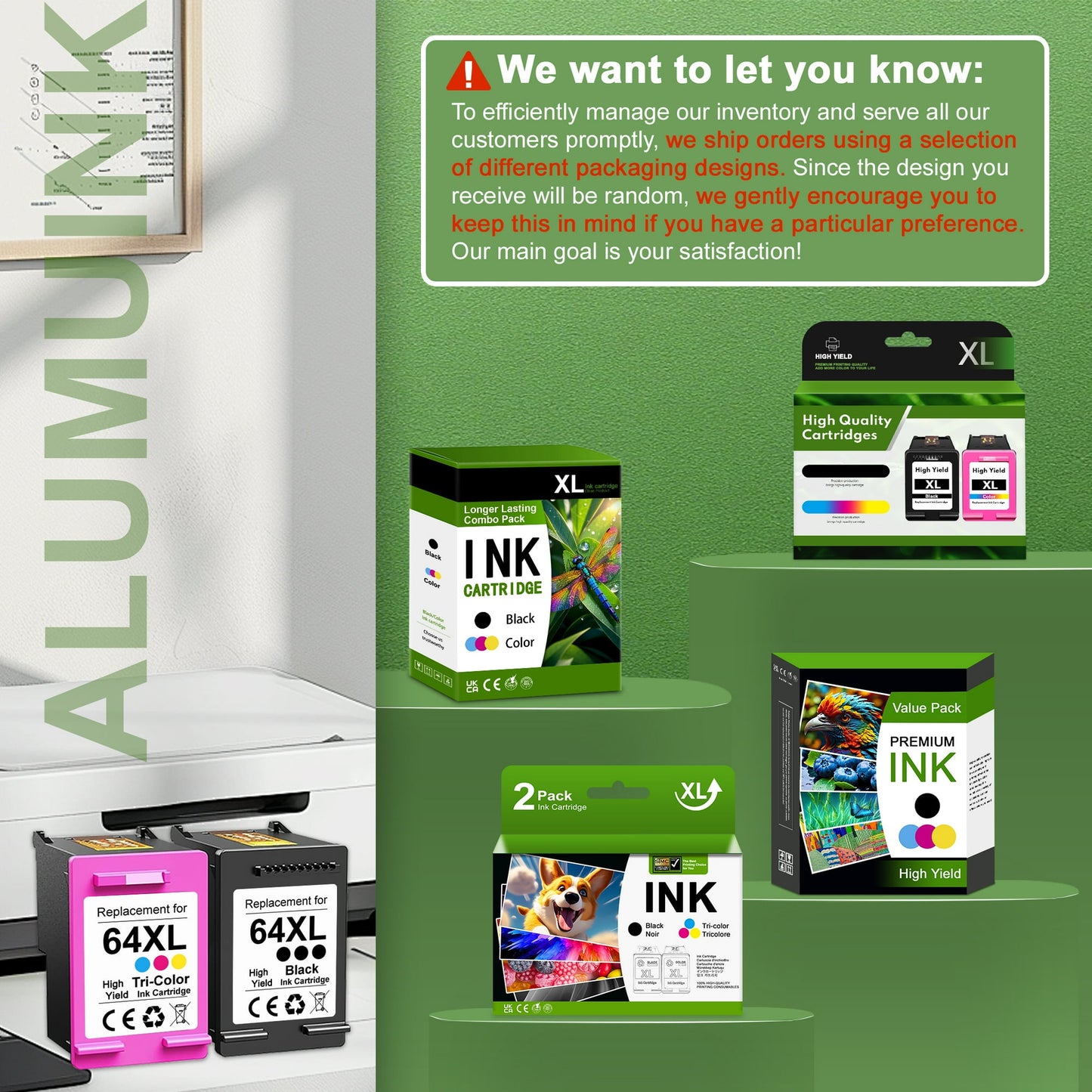 64XL Ink Cartridges Black/Tri-Color Combo Pack Compatible for HP 64XL Ink Cartridge for Envy Photo 7855 7858 7155 7120 7800 7158 6252 6255 7100 7164 Tango Series Printer Printer