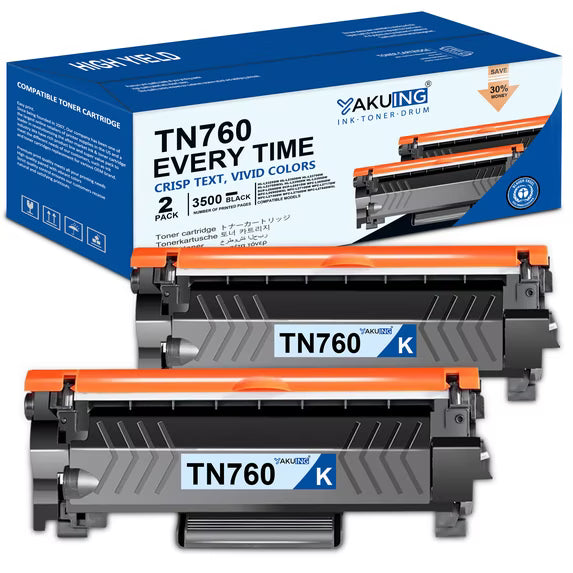 TN760 TN730 Toner Cartridge Compatible for Brother TN 760 TN 730 TN-730 TN-760 Toner HL-L2325DW L2350DW L2370DW L2395DW MFC-L2690DW DCP-L2550DW High Yield 2 Black TN760