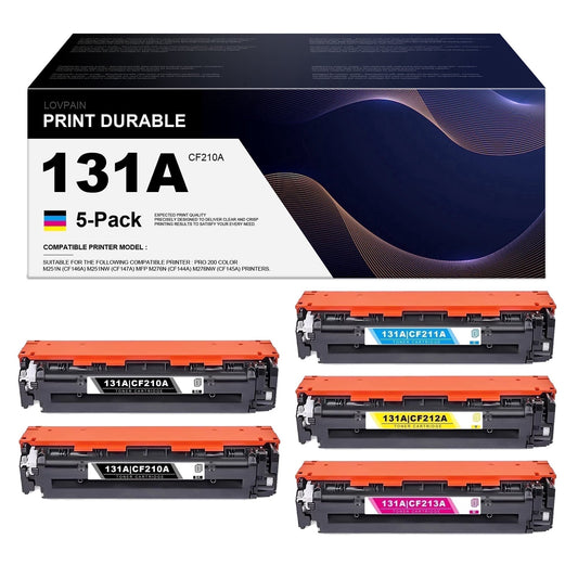 131A | CF210A CF211A CF212A CF213A Toner Cartridge Compatible for 131A Printer Toner Cartridges Pro Color M251nw M276nw M251n Printers 5 Pack ( 2 Black+1 Cyan+1 Magenta+1 Yellow)