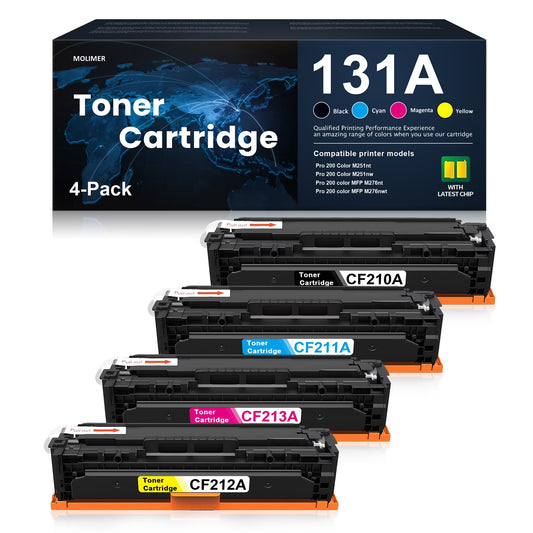 131A CF210A CF211A CF213A CF212A Toner Cartridge (With Chip) Compatible for 131A M251n M251nw Printer (Black, Cyan, Magenta, Yellow)