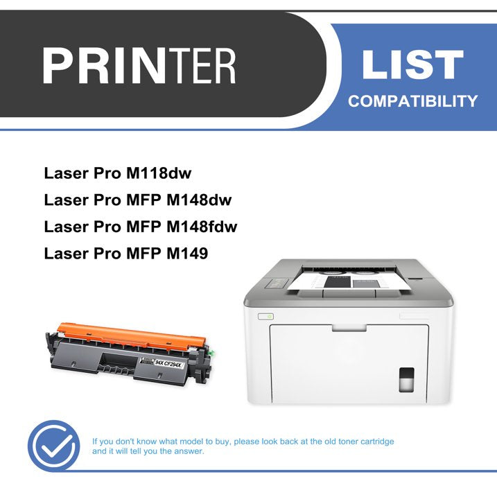 94X CF294X Toner Cartridge Black 1-Pack Compatible for 94X CF294X Toner Cartridges for Laser Pro M118, MFP M148, MFP M149 Series Printer
