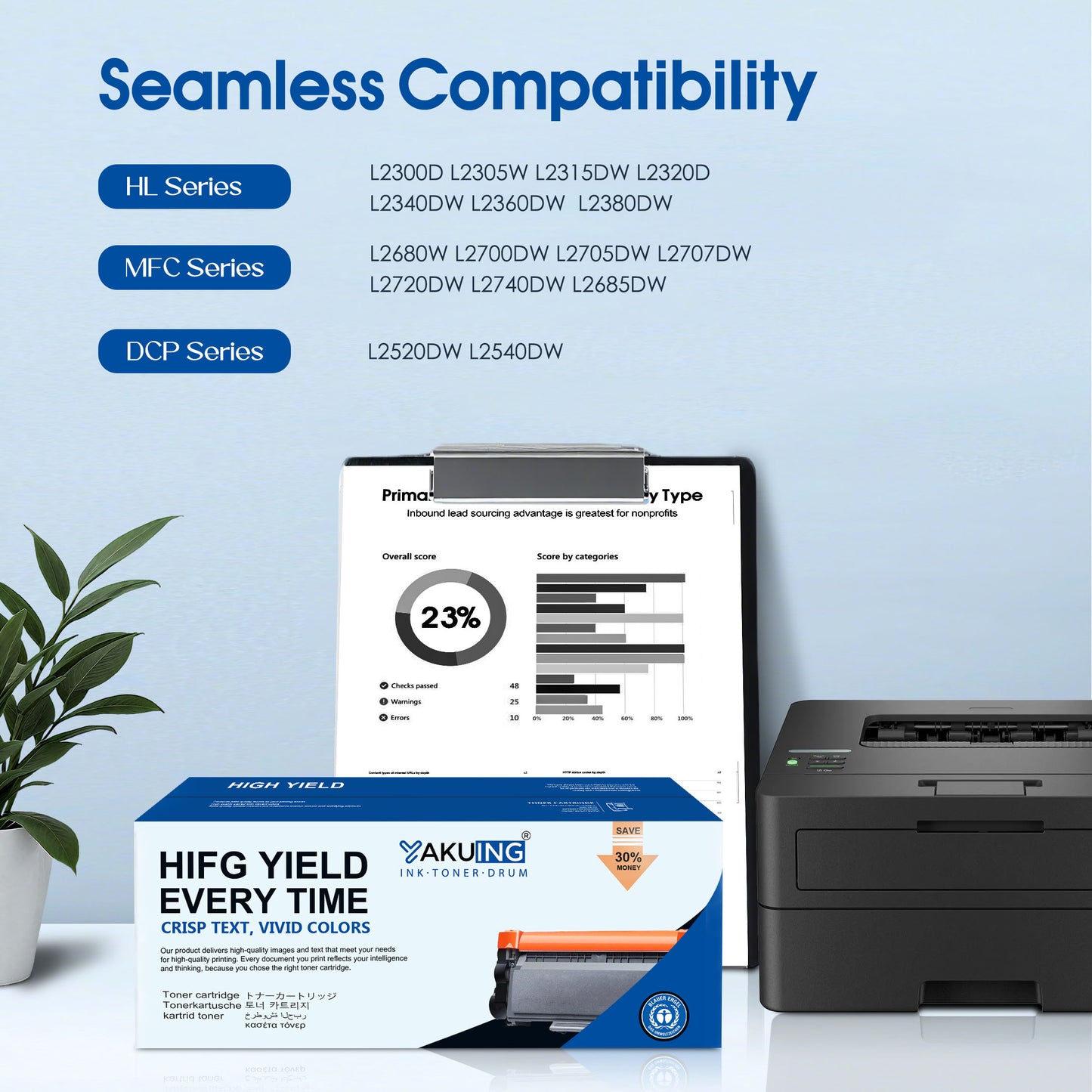 TN-630 TN 630 Toner Cartridge Compatible for Brother TN630 High Yield Black Works with HL-L2300D DCP-L2520DW MFC-L2680W ( 1-Pack, 3300 Pages Per Cartridge )