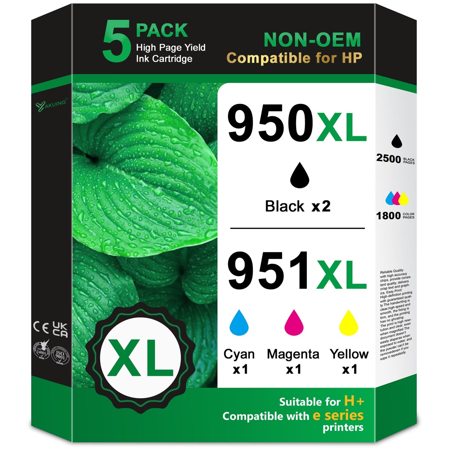 950XL and 951XL Ink Cartridge Combo Pack Compatible for HP 950 XL 951 XL Ink Cartridge for OfficeJet Pro 8600 8610 8615 8100 8630 8660 276DW Printers (2 Black, 1 Cyan, 1 Magenta, 1 Yellow)