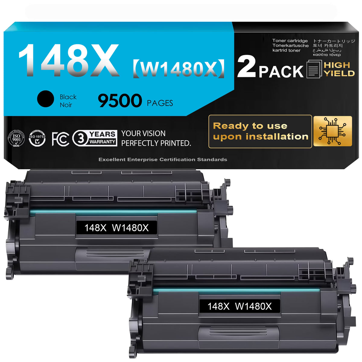 148X Toner Cartridge Black (with Chip) Compatible for 148X W1480X for Pro 4001dw 4001dn 4001n MFP 4101fdw 4101fdn Printer Ink (2 Pack)