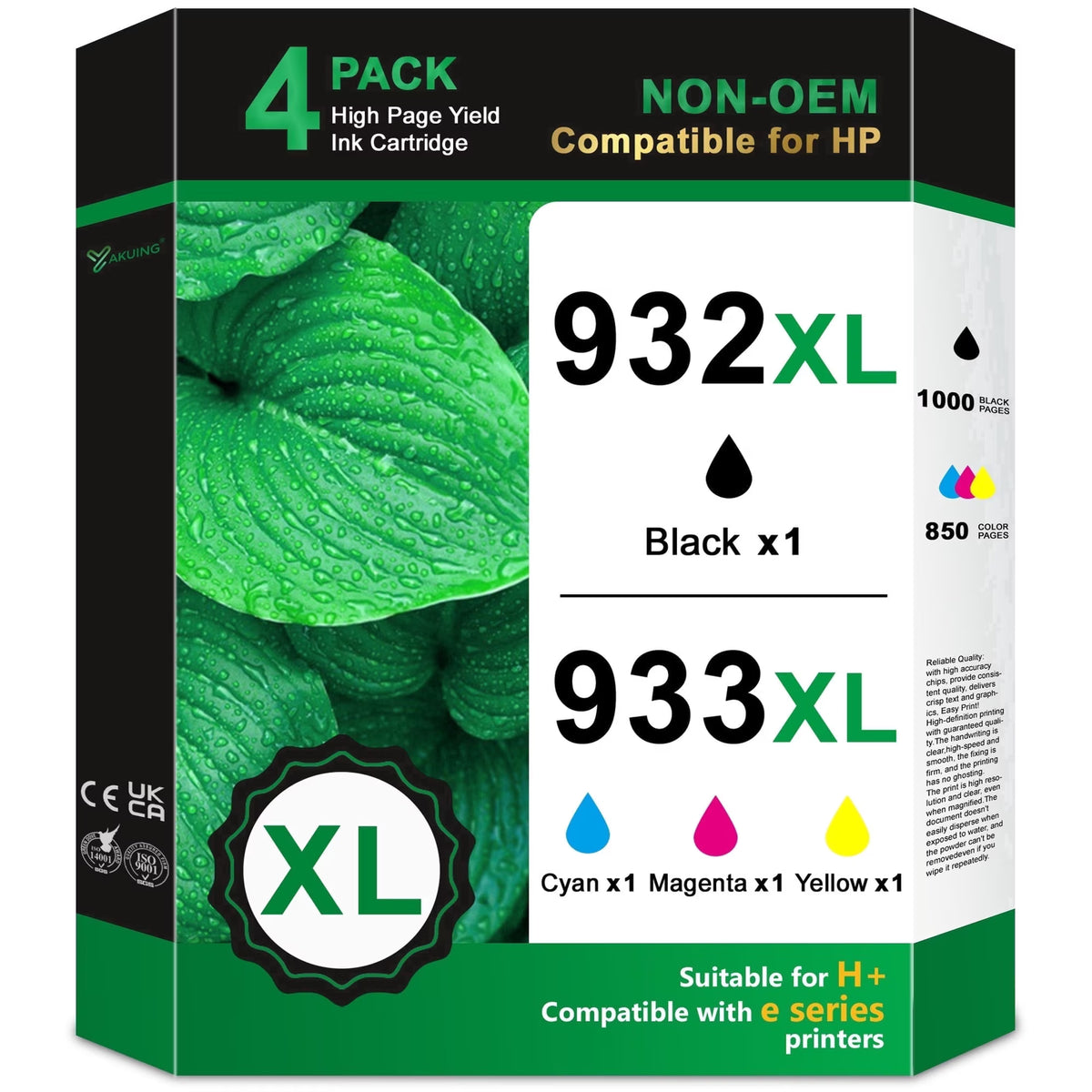 932XL 933XL Ink Cartridges Compatible for HP 932 XL 933 XL Ink Cartridge Work with Officejet 6100 6600 6700 7110 7510 7610 7612 Printers (4 Pack)