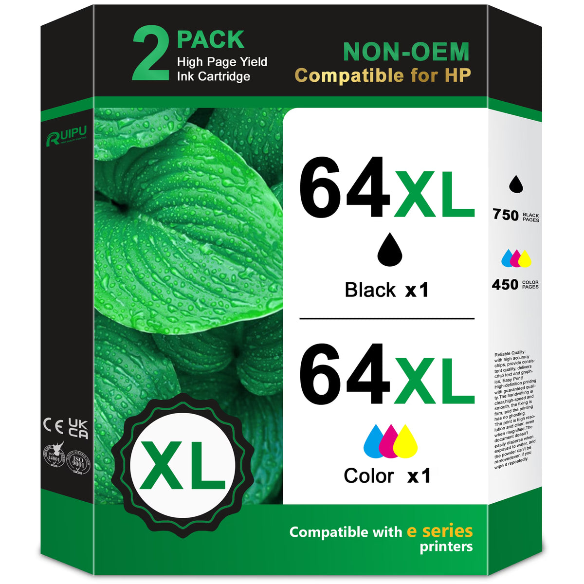 64XL Ink Cartridges Compatible for HP 64 XL Ink Cartridge Combo Pack 64 Ink for Envy Inspire 7900e Envy Photo 7855 Printers (Black, Tri-color)