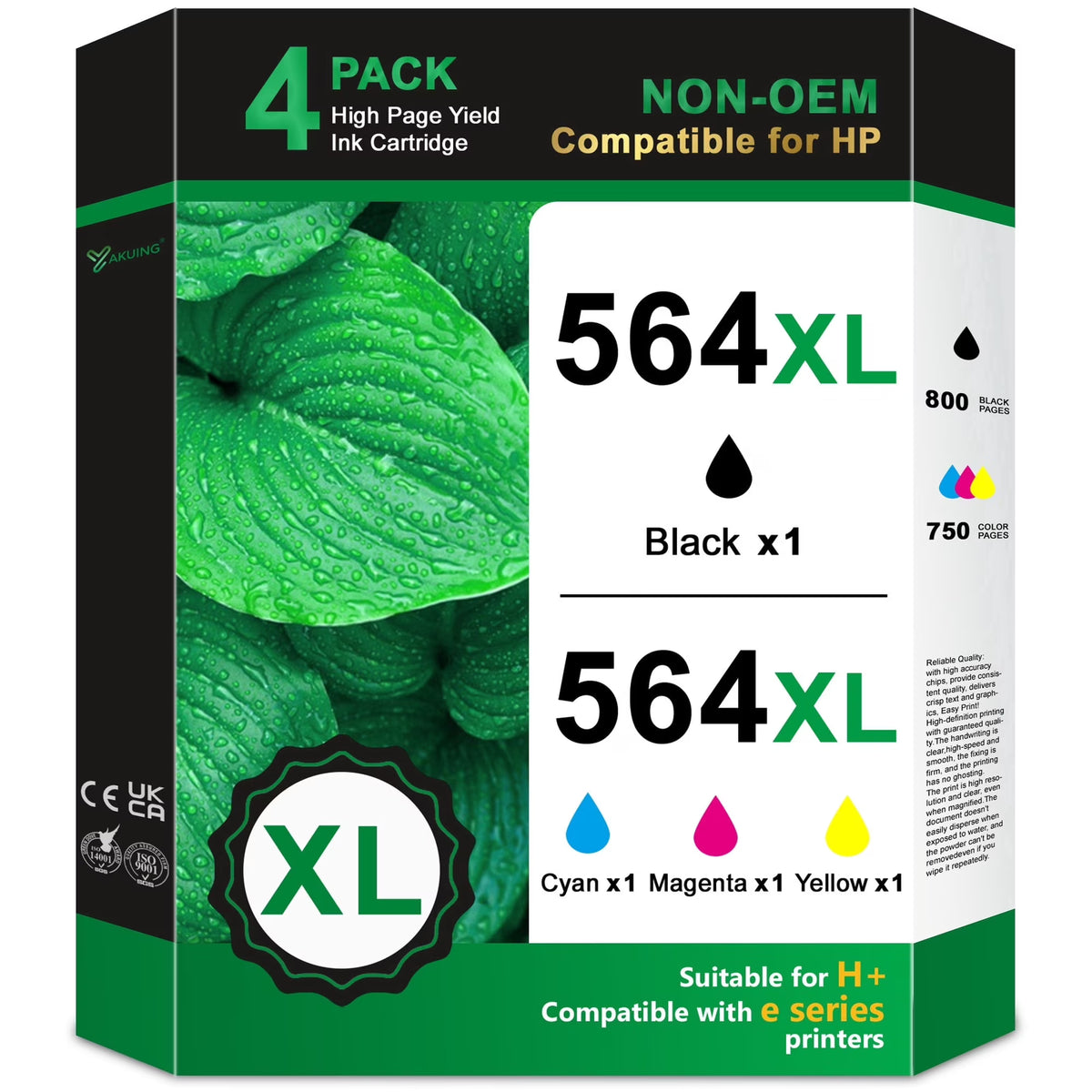 564XL Ink Cartridges Compatible for 564 XL 564 Ink Cartridge Work with DeskJet 3520 3521 3522 Photosmart Premium C309A C410A C310A C510 B209 B210 Printers (1 Black / 1 Cyan / 1 Magenta / 1 Yellow)