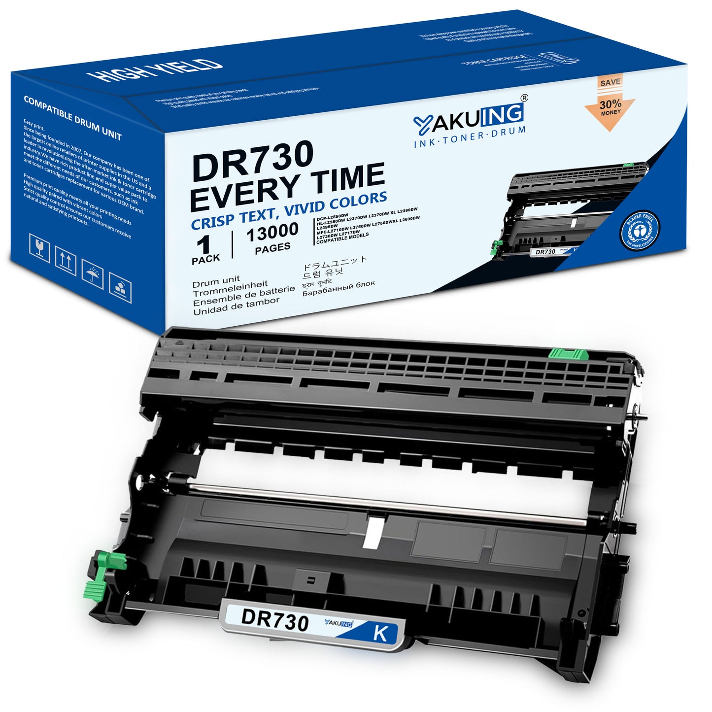 DR730 DR 730 Drum Unit Compatible for Brother DR730 High Yield Black Works with DCP-L2550DW HL-L2350DW MFC-L2710DW [ 1-Pack, 13000 Pages Per drum unit ]
