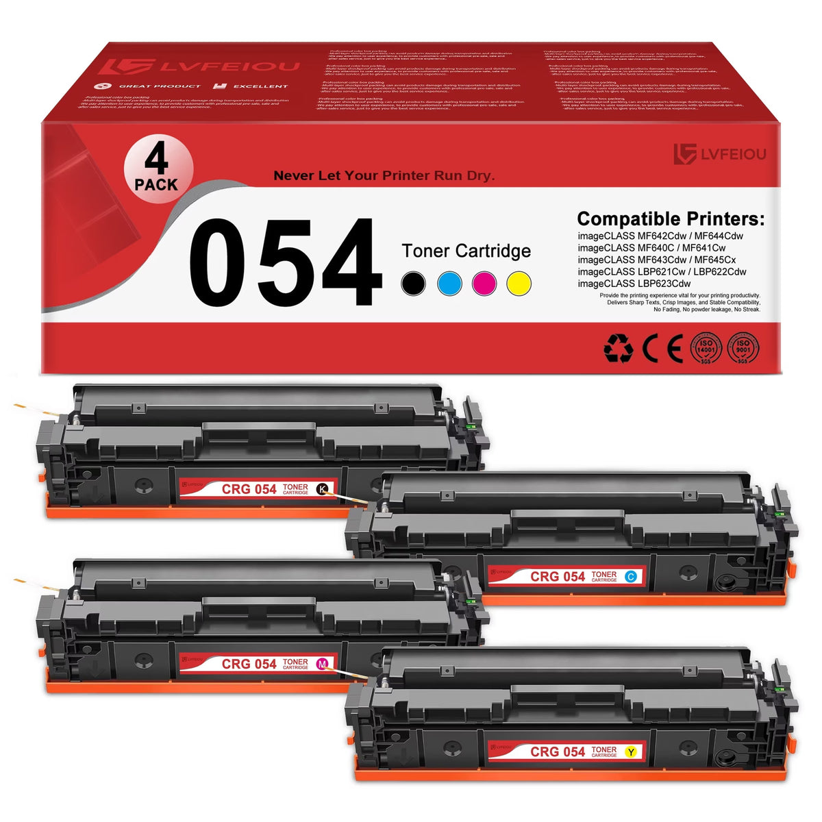 054 Toner Cartridge Compatible for Canon 054 CRG 054 Toner ImageCLASS MF645Cx LBP621Cw MF640C Printers (4 Pack, Black / Cyan / Magenta / Yellow)