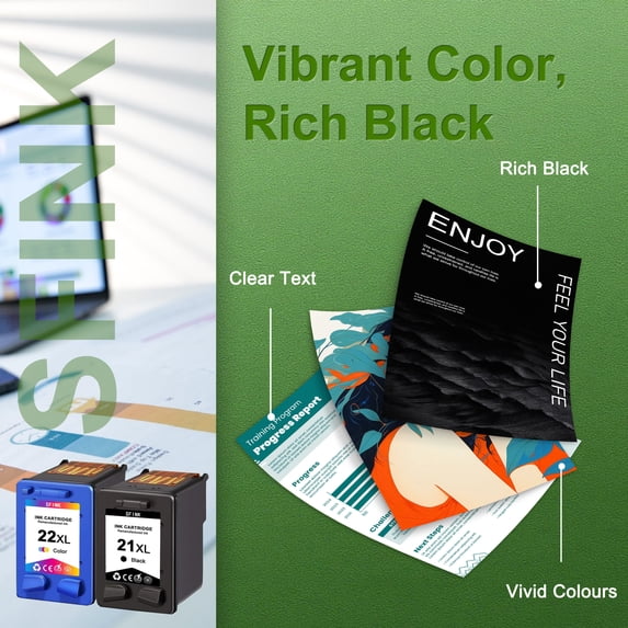21XL 22XL Ink Cartridge Black/Tri-color 2-Pack Combo Pack Compatible for HP21 22 Ink Cartridges for OfficeJet DeskJet F2210 F4180 F380 F300 F4140 F340 OfficeJet 4315 J3680 1410 Printers