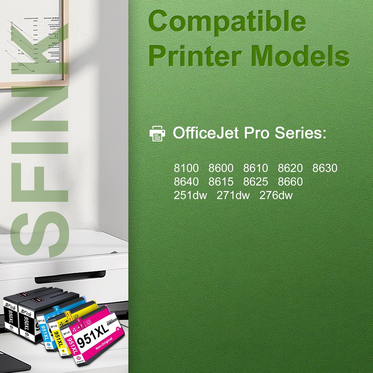 950XL 951XL Ink Cartridge 5-Pack Combo Pack Compatible for HP950XL 951XL 950 951 Ink for OfficeJet Pro 8100 8600 8610 8620 8630 8640 8615 8625 8660 251dw 271dw 276dw Printer
