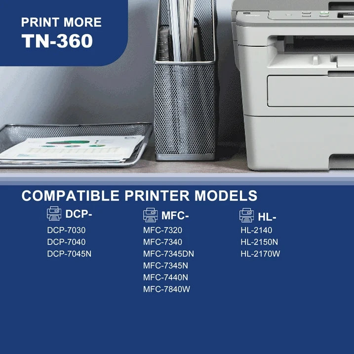 TN360 Toner Cartridge Replacement for Brother TN360 Toner Compatible for DCP-7030 Printer(2 Black).