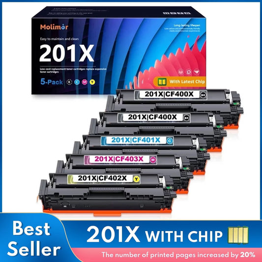 201X | CF400X CF401X CF402X CF403X With Chip Toner Cartridge 5 Pack Black Cyan Yellow Magenta Compatible for Pro M252dw M252n MFP M277n M277dw M277c6 M274n Printers