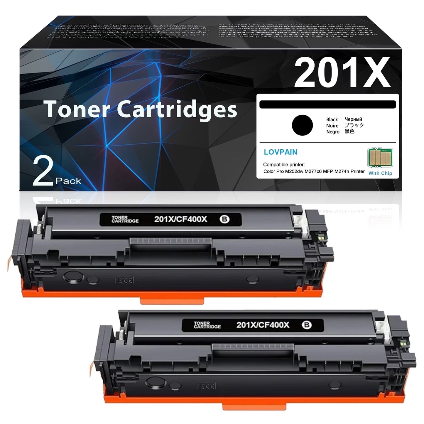 201X | CF400X High Print Each Toner Cartridge 2 Pack Black [3,300 pages] Compatible for Pro M252dw M252n M277n Printer, 201X Toner