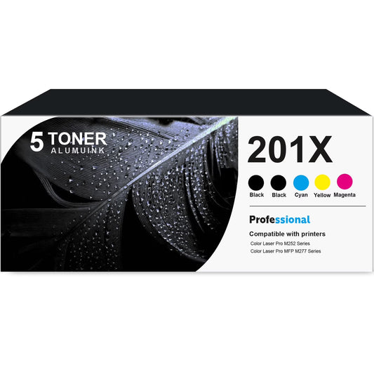201X CF400X Toner Cartridge 5-Pack Compatible for HP 201X CF400X Toner Cartridges for Color Laser Pro M252, Color Laser Pro MFP M277 Series Printer (2 Black, 1 Cyan, 1 Magenta, 1 Yellow)