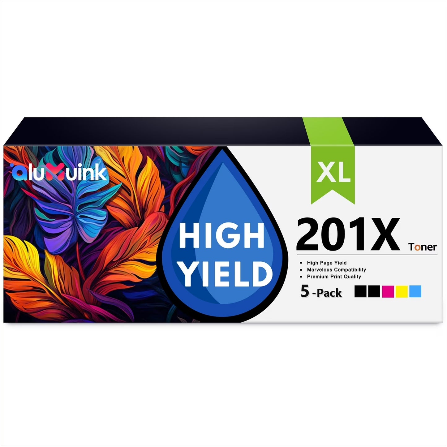 201X Toner Cartridge 5 Pack Compatible for HP 201X CF400X CF401X CF403X CF402X For Color Laser Pro M252, Color Laser Pro MFP M277 Series Printers | 2Black, 1Cyan, 1Magenta, 1Yellow