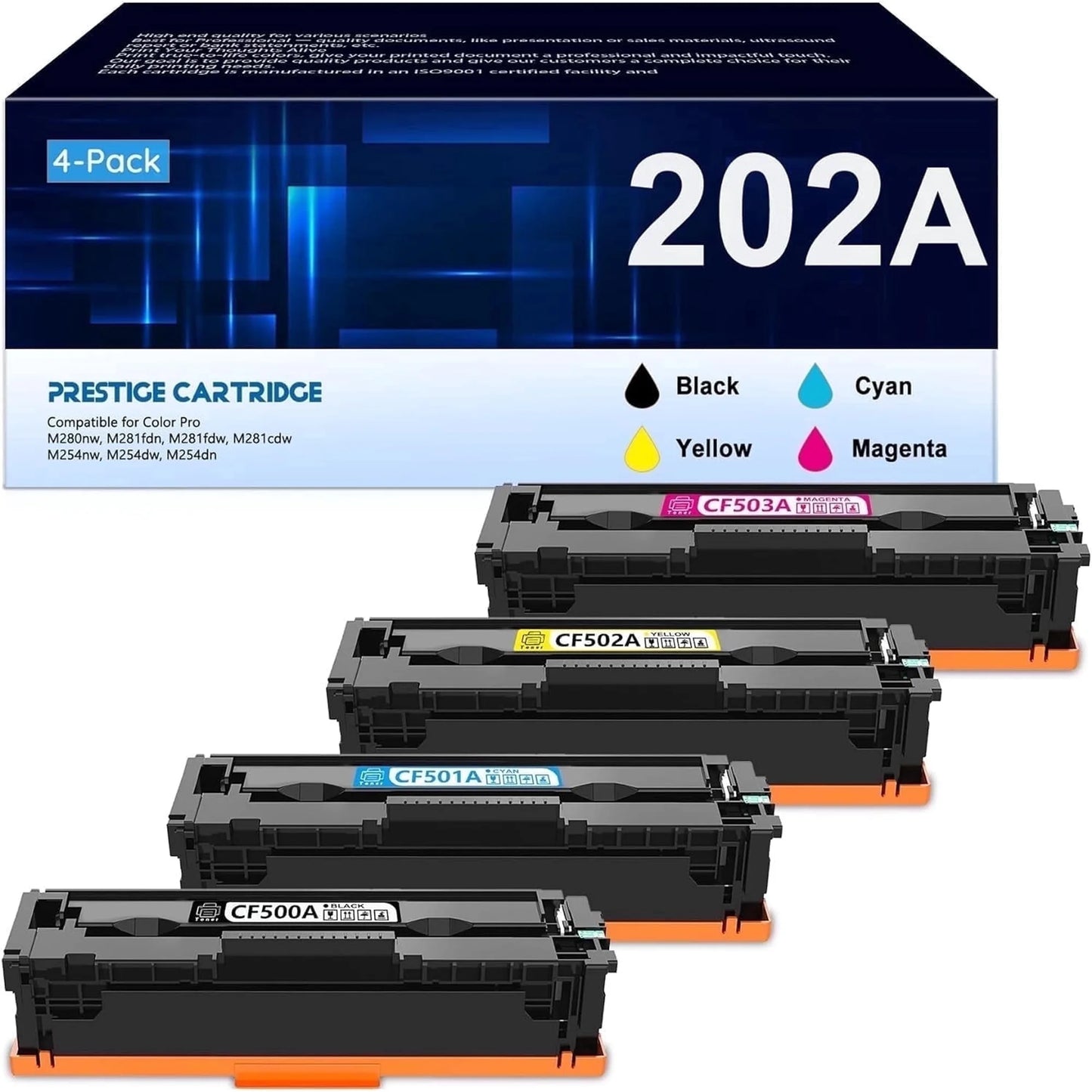 202A Toner Cartridges with Chip 4-Pack (CF500A, CF501A, CF502A, CF503A) Compatible for 202A 202A for Color Pro M254dw Color Pro MFP M281cdw Printer