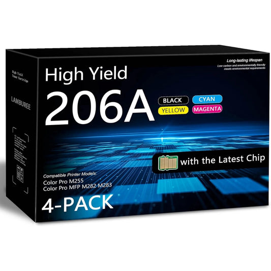 206A Toner Cartridge with Chip 4 Pack Compatible for 206A W2110A Toner Cartridges Works for Color Pro M255 Color Pro MFP M282 M283 Series