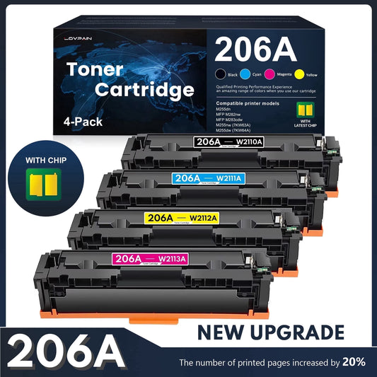 206A Toner Set: W2110A W2111A W2113A W2112A 206A Toner Cartridge Compatible for 206A Color Pro M255 MFP M282 M283 Series Printer (BK/C/M/Y)
