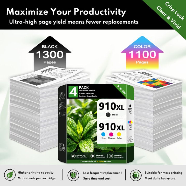 910 XL Ink Cartridge Combo Pack Compatible for HP910 910XL Ink Cartridges for OfficeJet 8015e 8020 Pro 8022 8035 8010 Printers Ink 910(4 Pack)