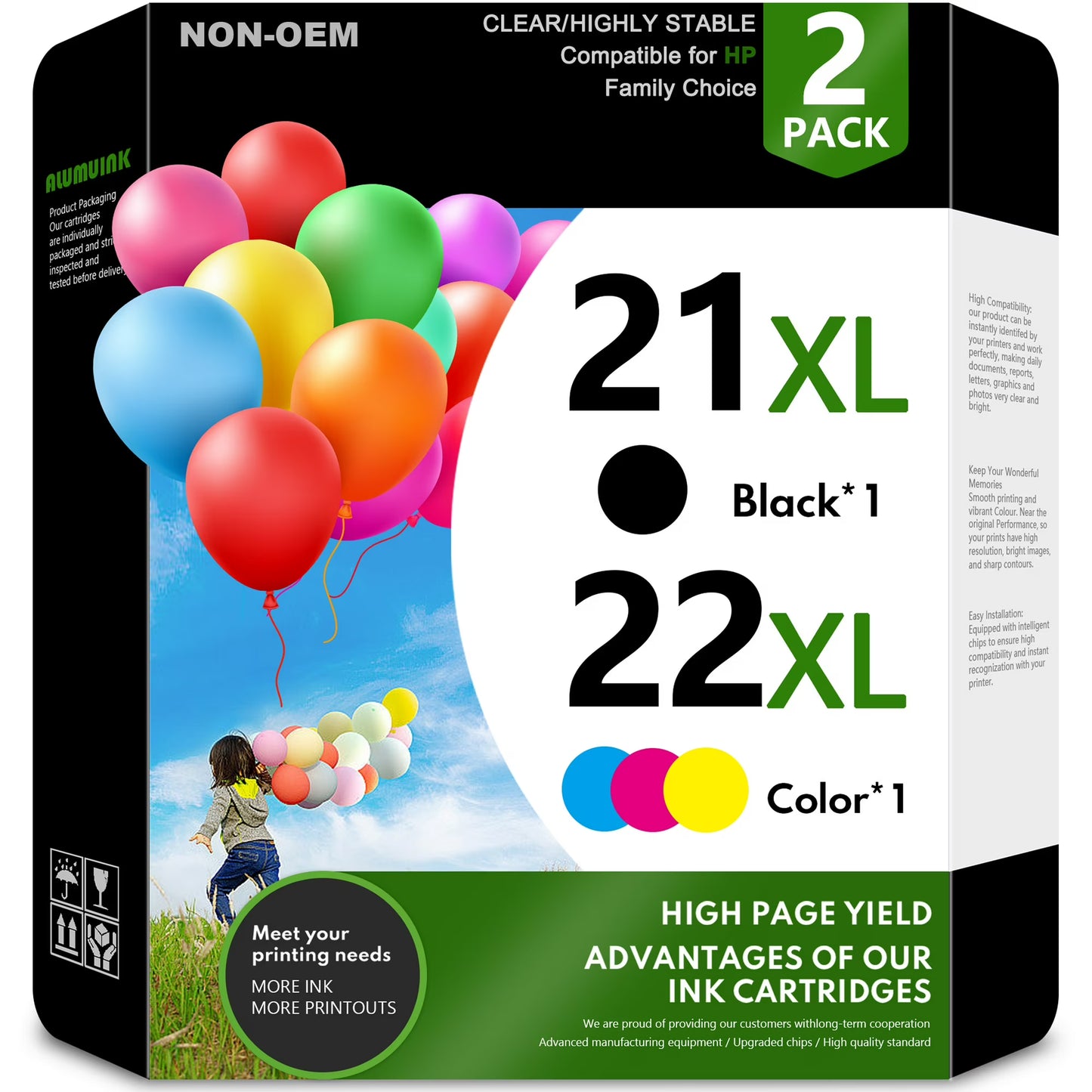 21XL 22XL Ink Cartridges Combo Pack Compatible HP 21 22 Ink Cartridges for OfficeJet 4315 J3680 DeskJet 3900 D1568 PSC 1415 (Black/Tri-Color)