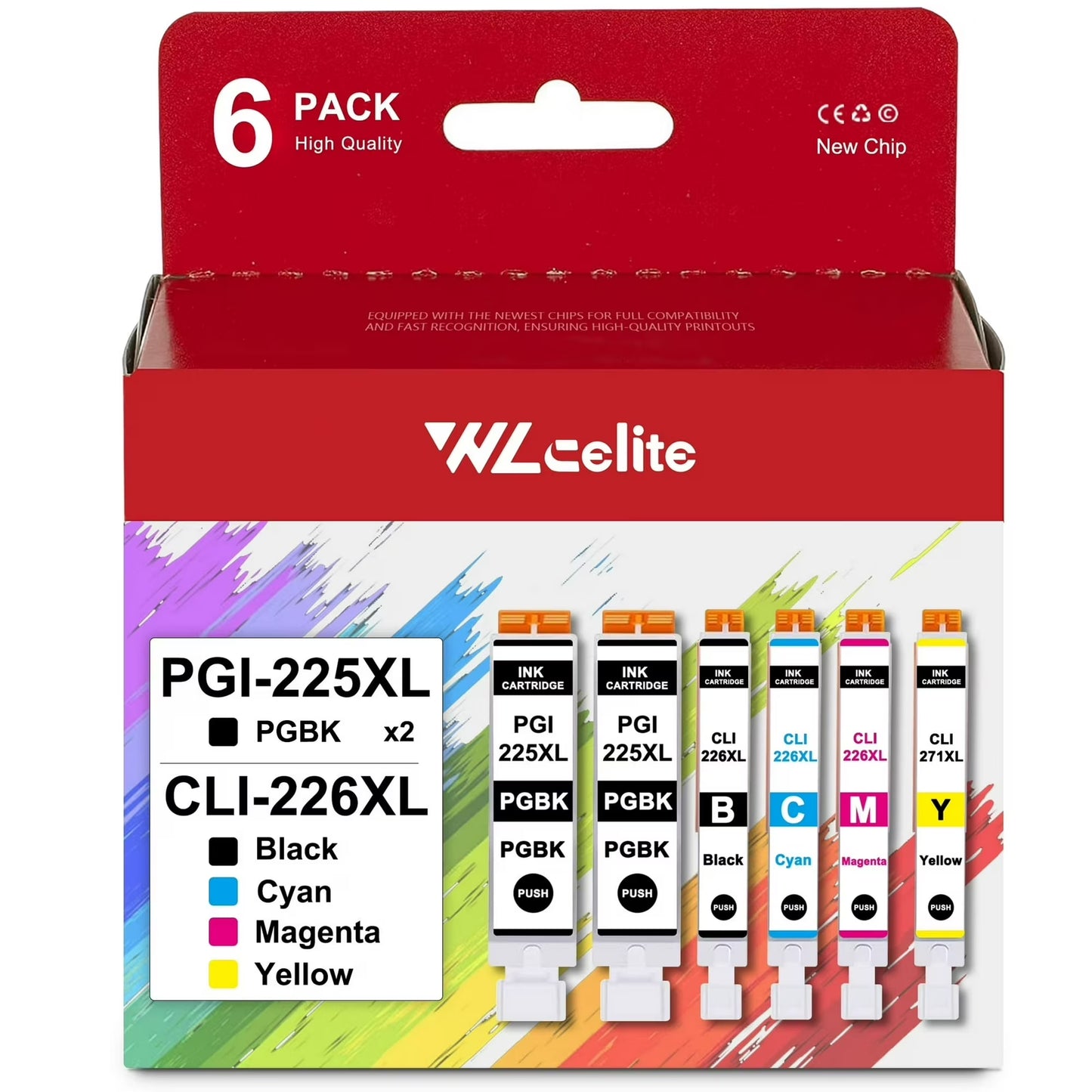 225 226 Ink Cartridges Replacement for Canon PGI-225 CLI-226 6 Pack Ink Cartridge for iX6520 MG5120 Printer（2*PGBK 1*BK 1*C 1*M 1*Y ）