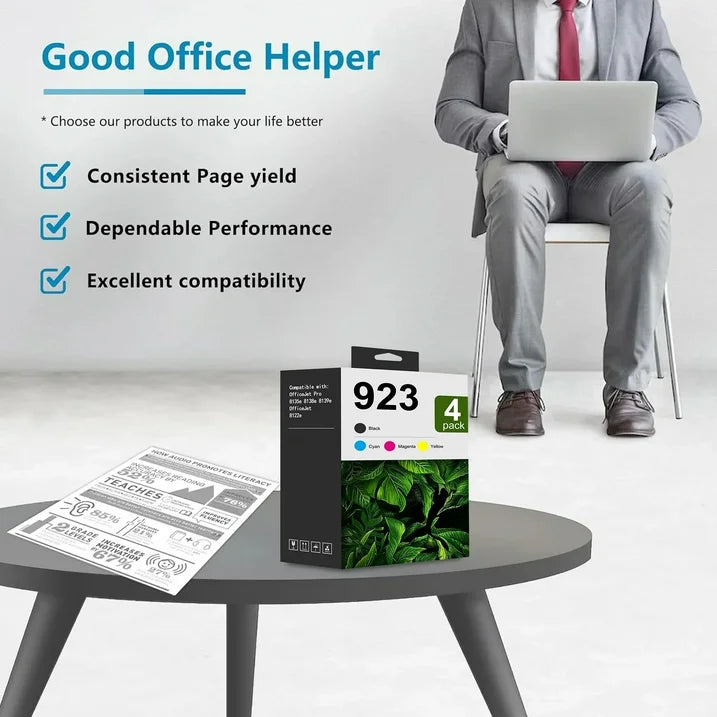 923 Ink Cartridges Compatible for HP 923 Ink Cartridges Work with for OfficeJet 8122e OfficeJet Pro 8135e 8138e 8139e Printer (4-Pack, Black/Cyan/Yellow/Magenta)