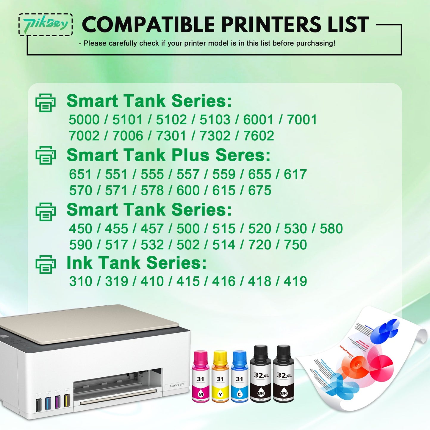 31 Ink 32XL Black Ink Bottle Set (5-Pack) - Compatible for HP 31 32 XL Ink Bottle Set for Smart Tank 5000 6001 7301 Printers