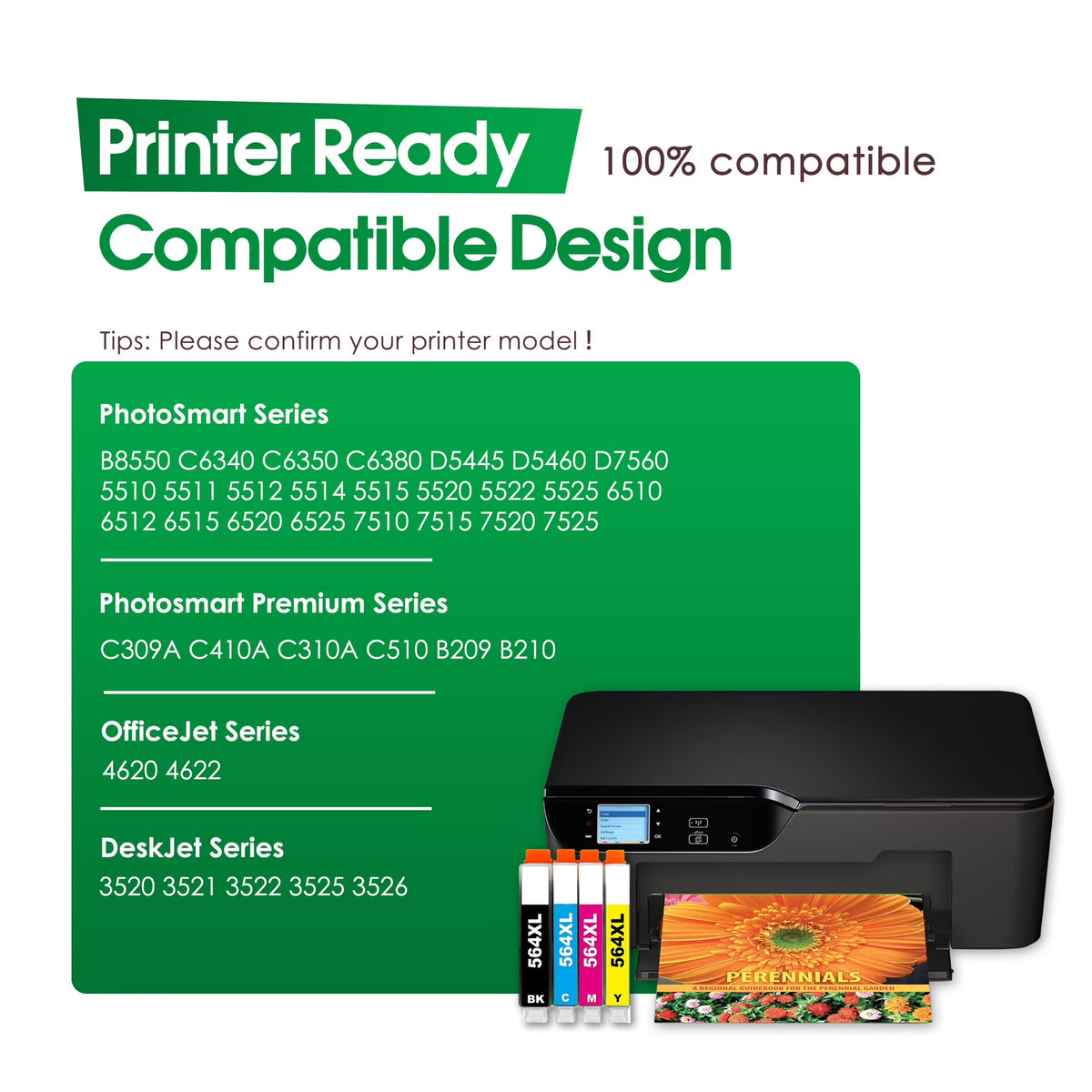 564XL Ink Cartridges Compatible for 564 XL 564 Ink Cartridge Work with DeskJet 3520 3521 3522 Photosmart Premium C309A C410A C310A C510 B209 B210 Printers (1 Black / 1 Cyan / 1 Magenta / 1 Yellow)