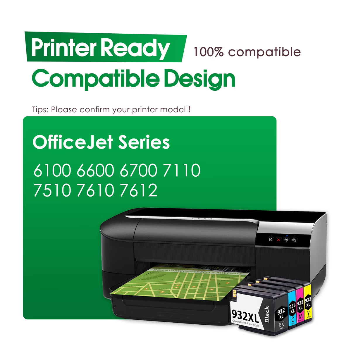 932XL 933XL Ink Cartridges Compatible for HP 932 XL 933 XL Ink Cartridge Work with Officejet 6100 6600 6700 7110 7510 7610 7612 Printers (4 Pack)