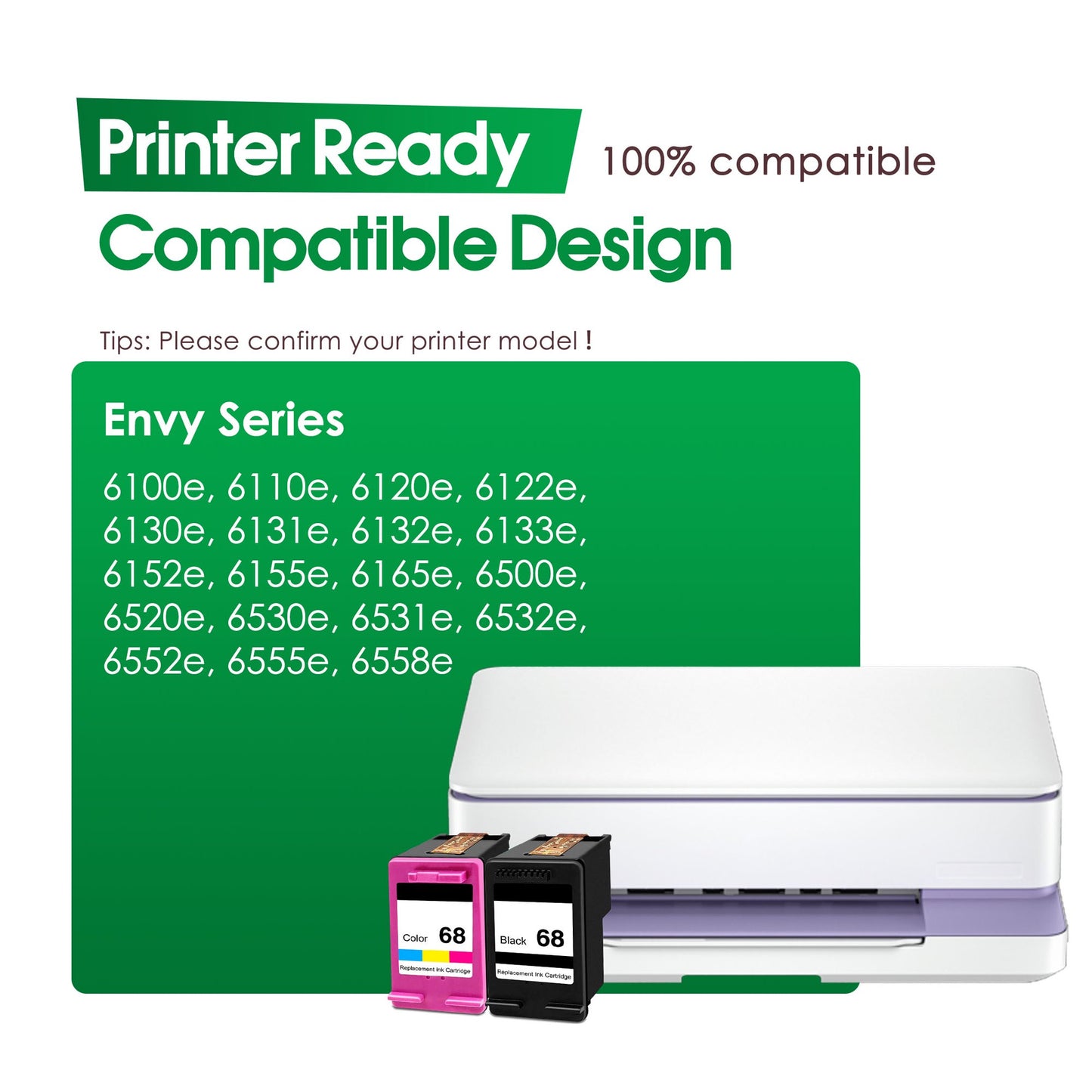 68 Ink Cartridges Compatible for HP 68 68e Ink Cartridge Work with Envy 6155e 6555e 6100e 6500e 6552e 6558e Printers (Black, Tri-Color)