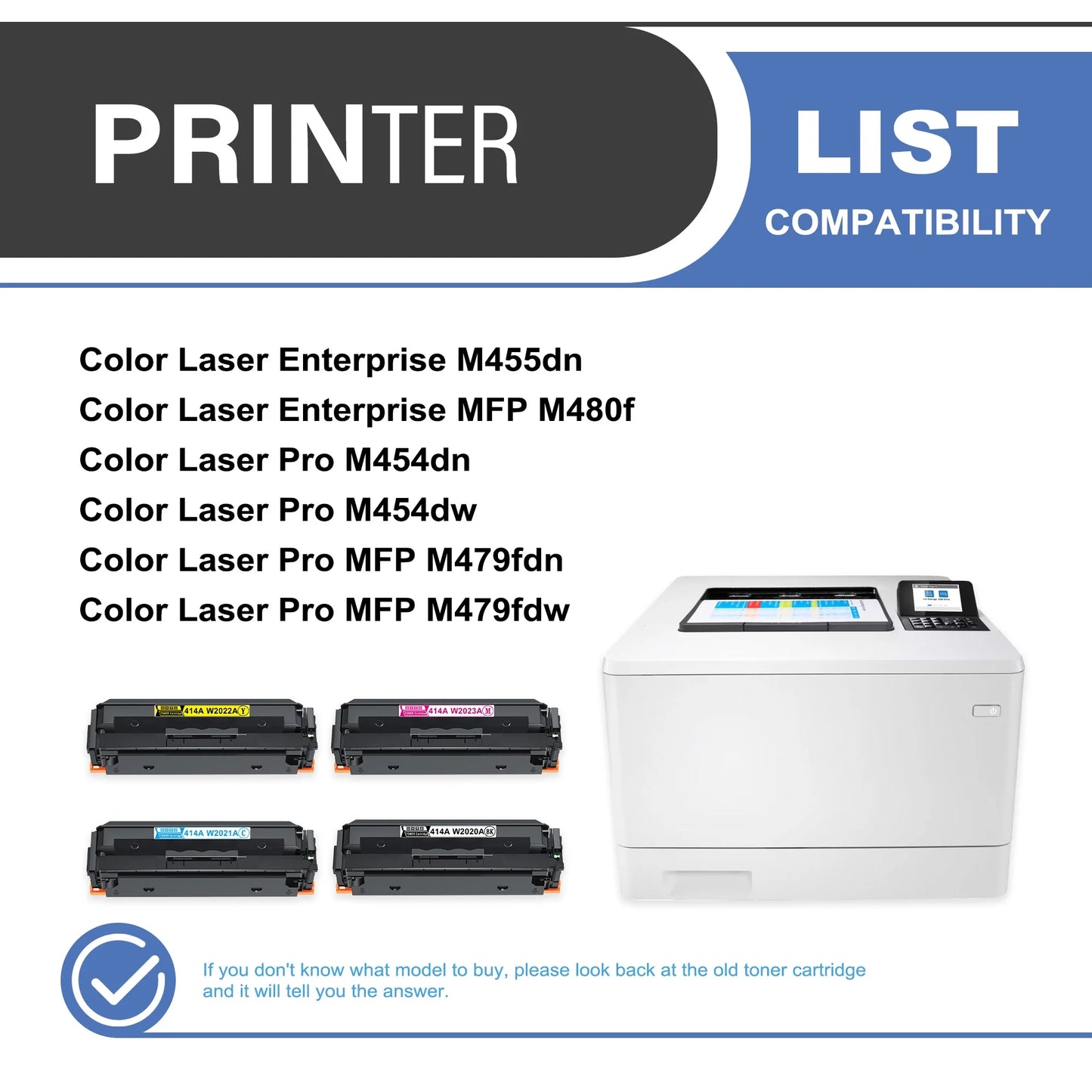 414A Toner Cartridge 4-Pack Compatible for 414A W2020A Toner Cartridges for Color Laser Enterprise M455dn, MFP M480f; Color Laser Pro M454, MFP M479 Series Printer (Black, Cyan, Magenta, Yellow)