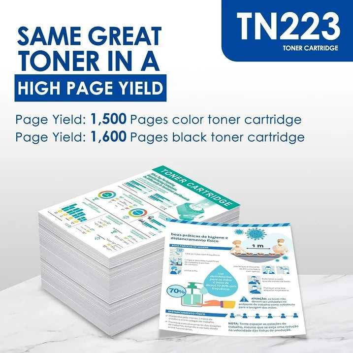 TN-223 TN223 Toner Cartridge Black Cyan Magenta Yellow 4 Pack Compatible for Brother TN223 Toner