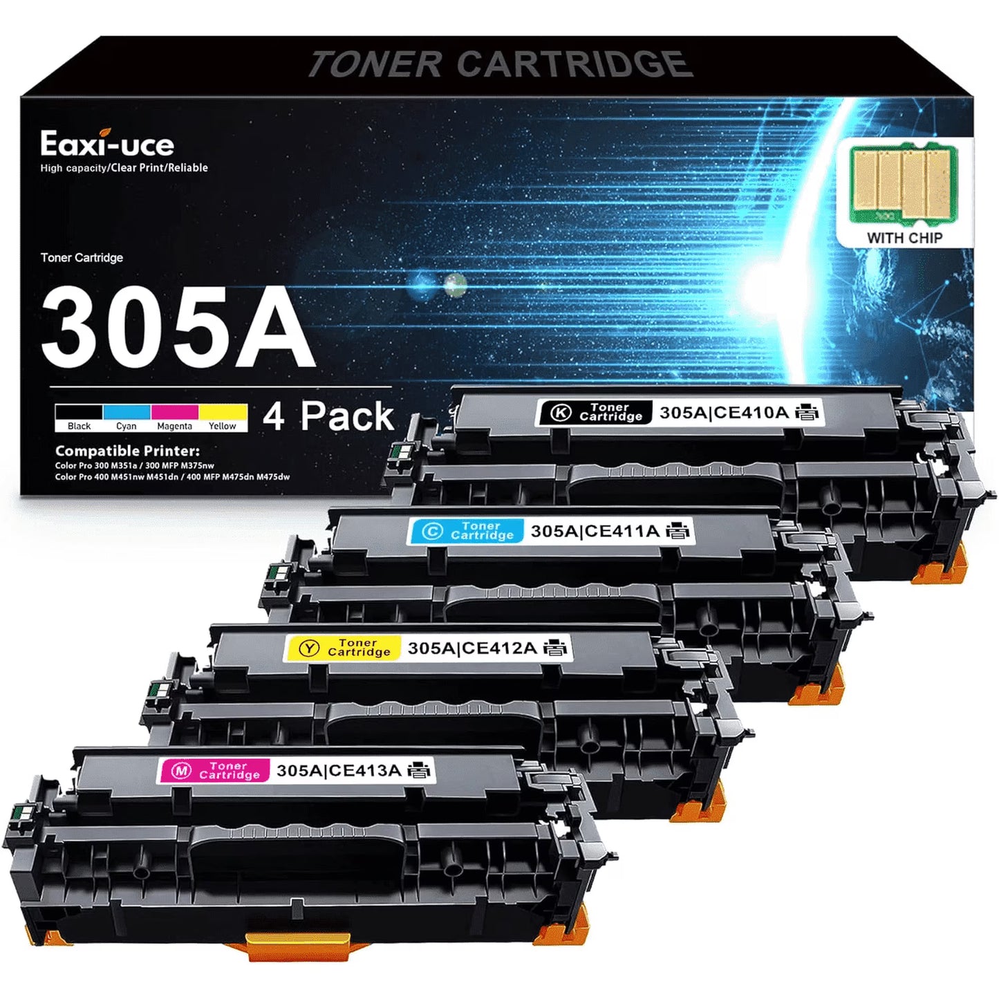 305A Compatible for 305A 305X CE410X CE410A Toner Cartridges for Pro m451nw M351A Printers (4 Pack)
