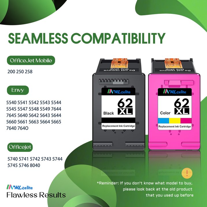62 Ink Cartridges Compatible for 62XL Ink Cartridges for 5540 5541 5542 5543 Printer (2 Pack)
