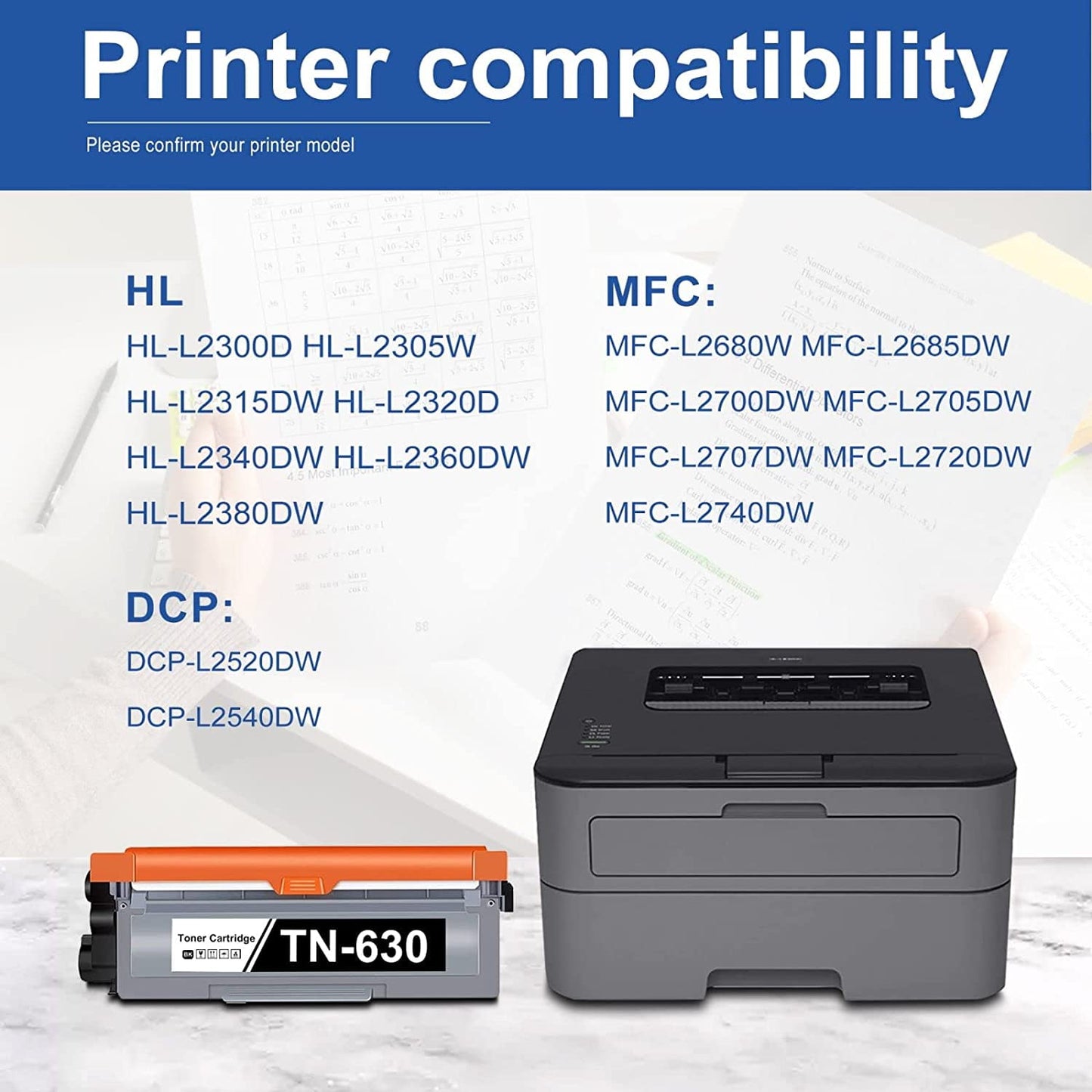 1 Black TN 630 High Yield Toner Cartridge Replacement for Brother MFC-L2740DW Printer