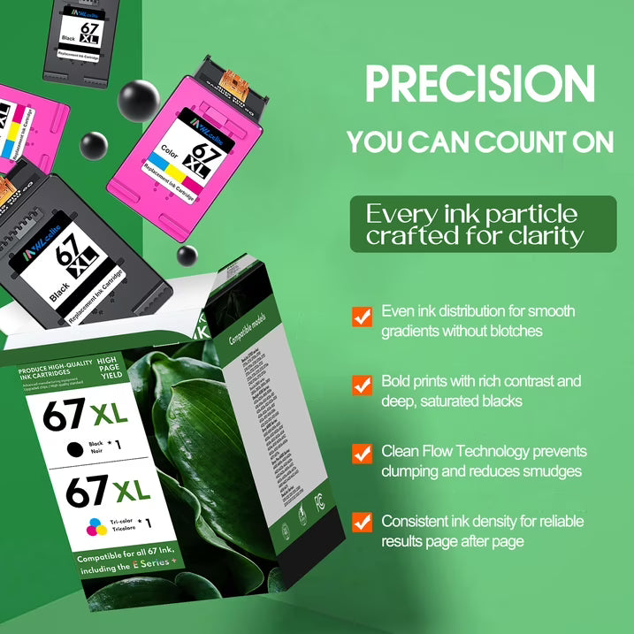 67XL 67 Ink Cartridge Compatible for 67 XL Ink Cartridges Deskjet 2742e Envy 6000 6010e Black Tri-Color