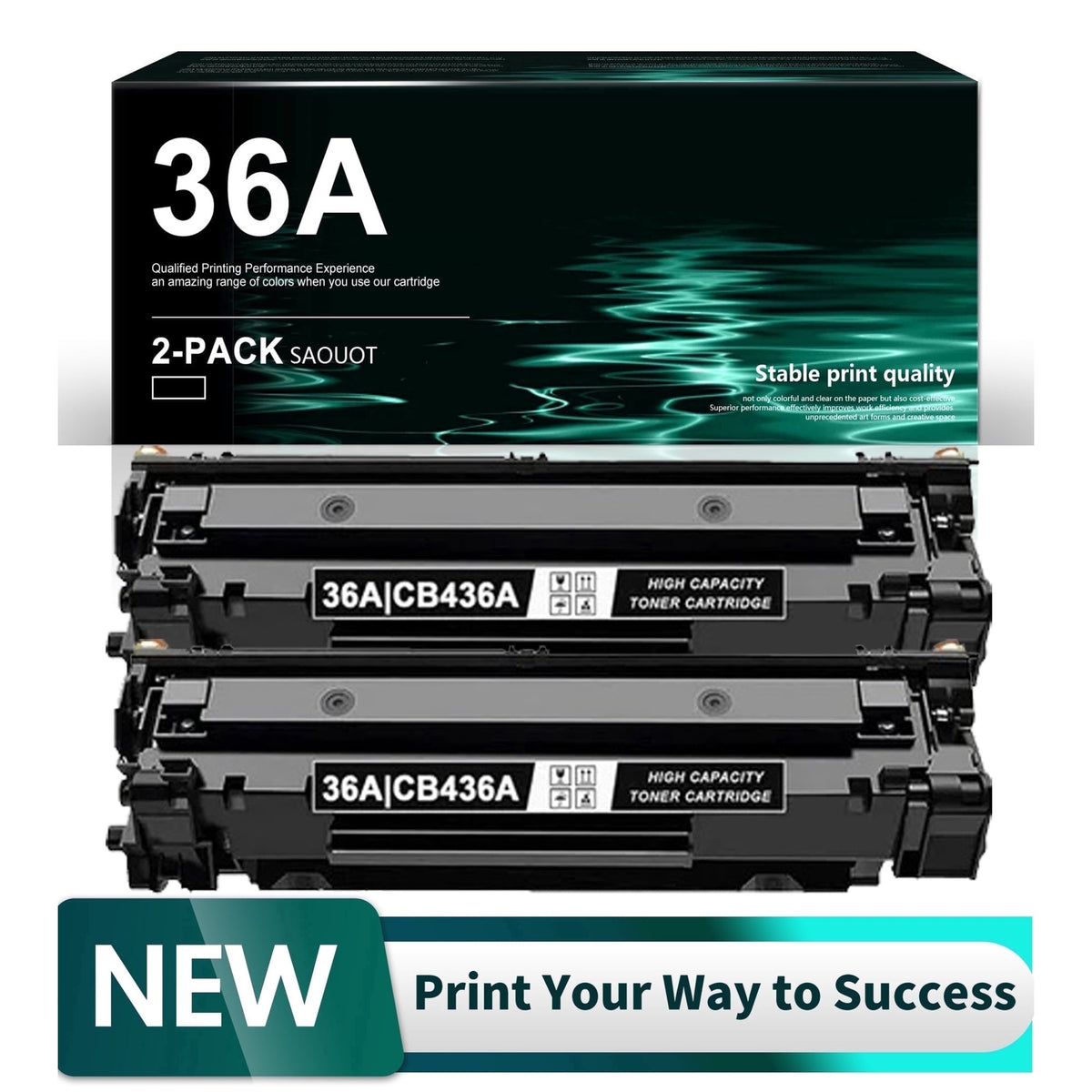 36A | CB436A Black 2 Pack High Yield Toner Cartridge Compatible for P1505n Printer