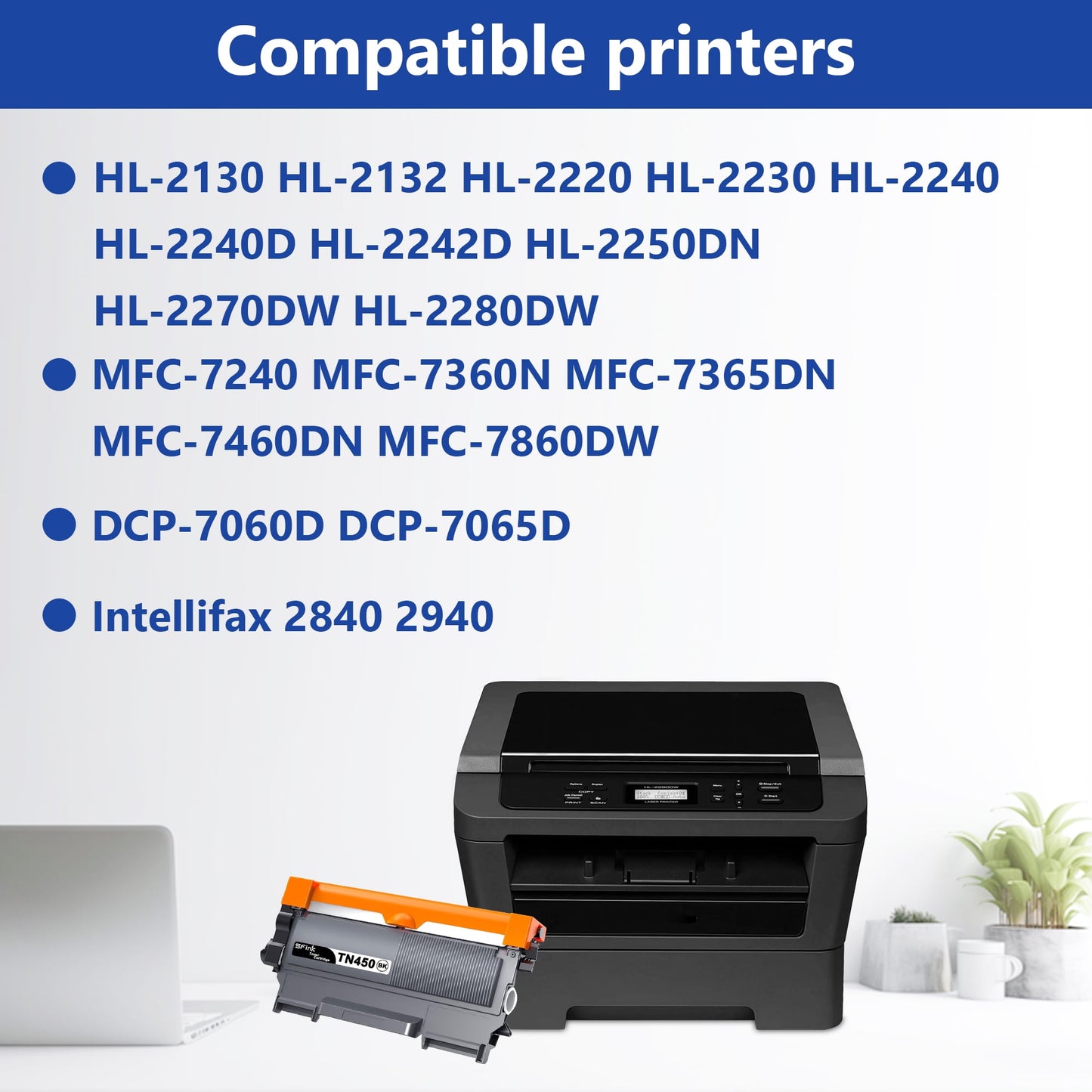 TN450 High Yield Toner Cartridge 4 Black Replacement for Brother TN-450 Toner for HL-2280DW HL-2270DW DCP-7065DN Printer